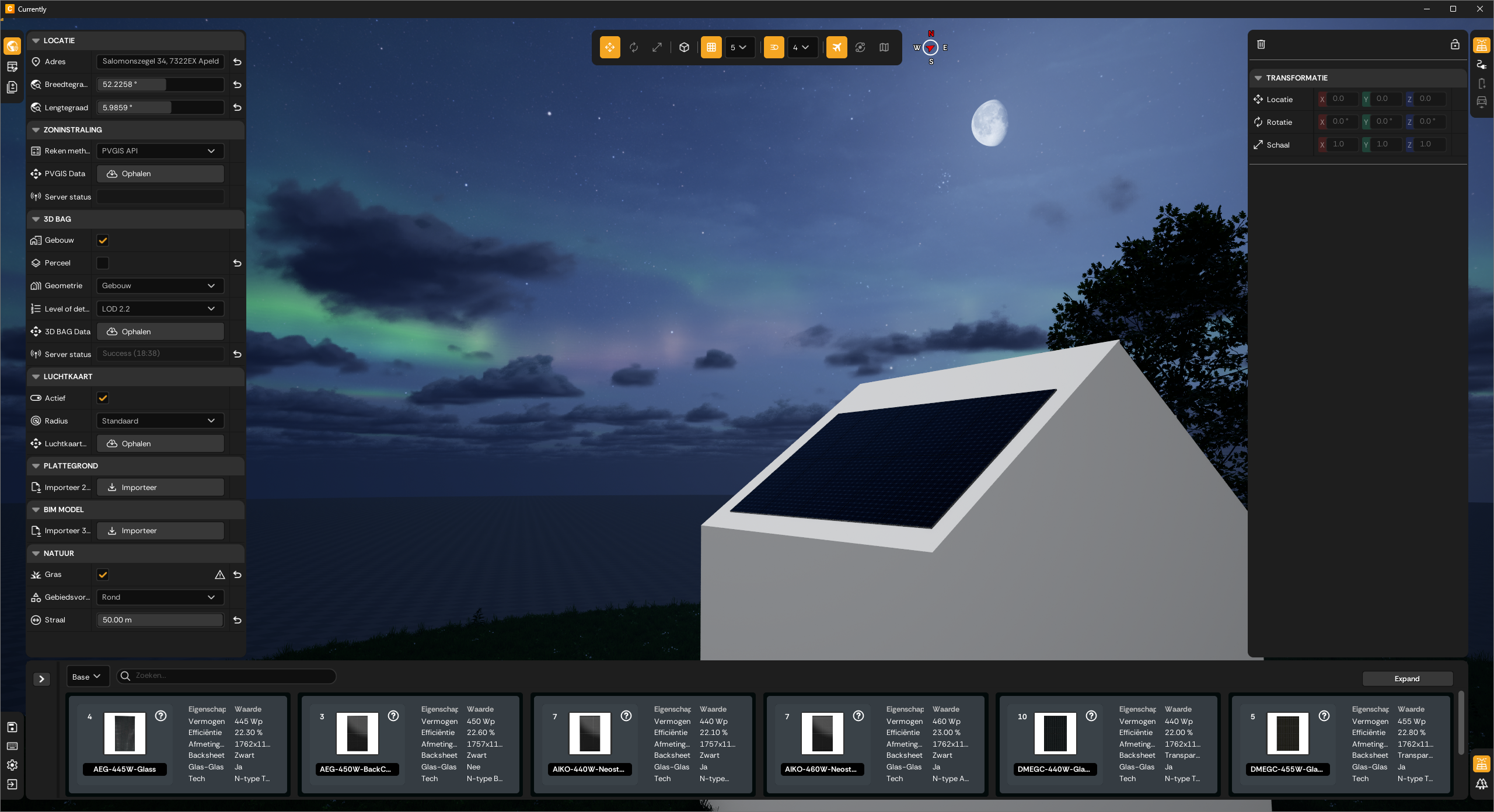 Currently — night scene with dynamic sun positioning and atmosphere